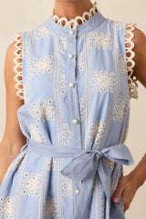 Through The Rain Cotton Sky Blue Embroidered Mini Dress