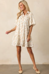 Music Festival Yellow Floral Button Front Mini Dress