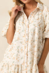 Music Festival Yellow Floral Button Front Mini Dress
