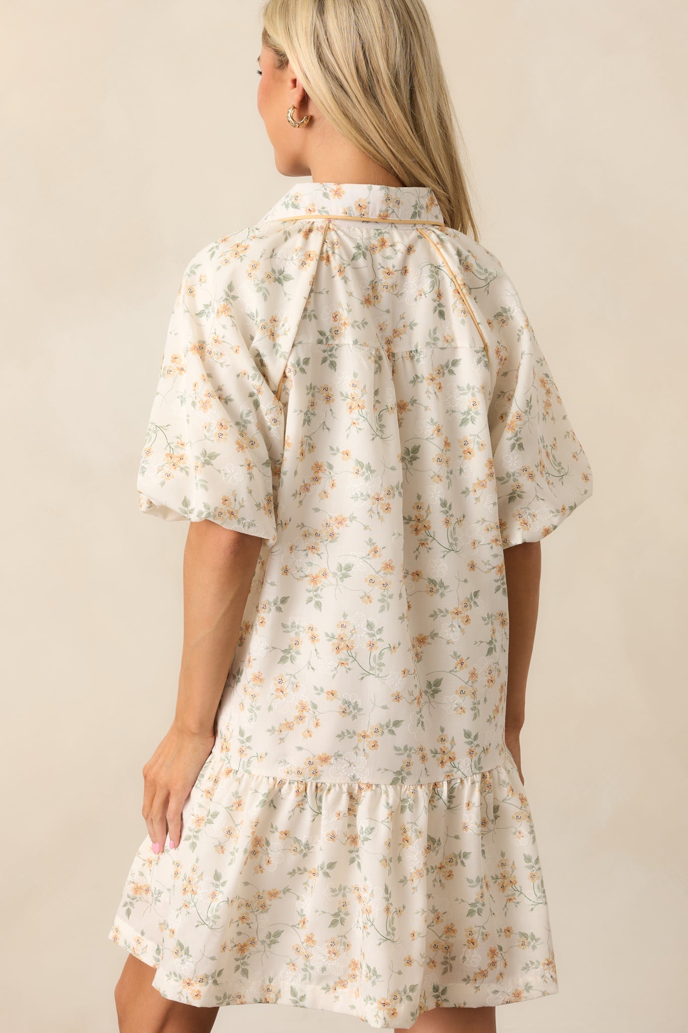 Music Festival Yellow Floral Button Front Mini Dress