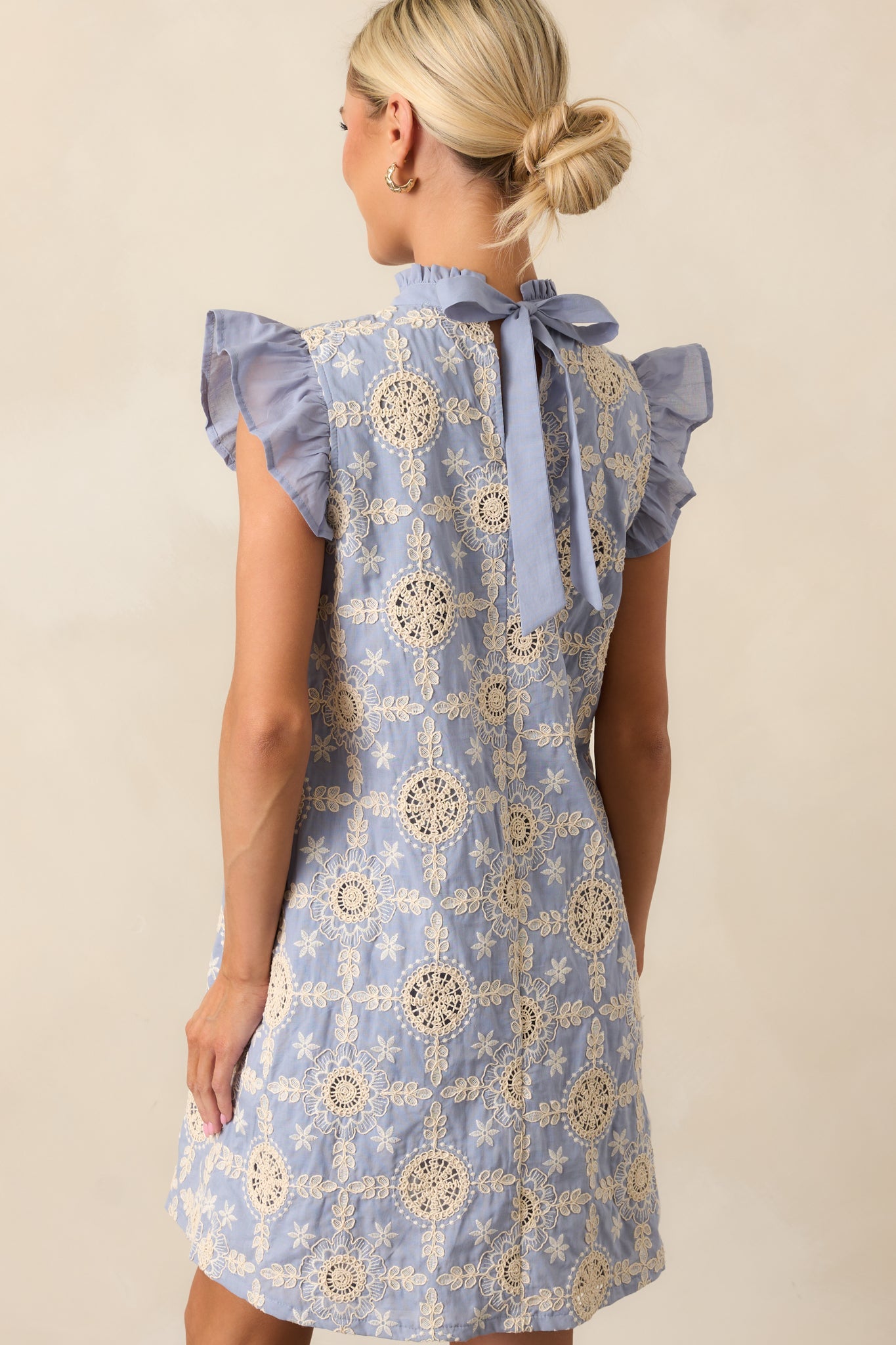 Skyview Serenity Cotton Dusty Blue Embroidered Mini Dress
