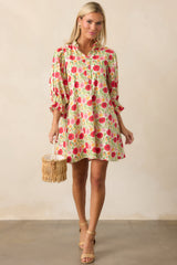 Rose Garden Cotton Red Floral Mini Dress
