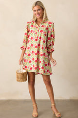 Rose Garden Cotton Red Floral Mini Dress