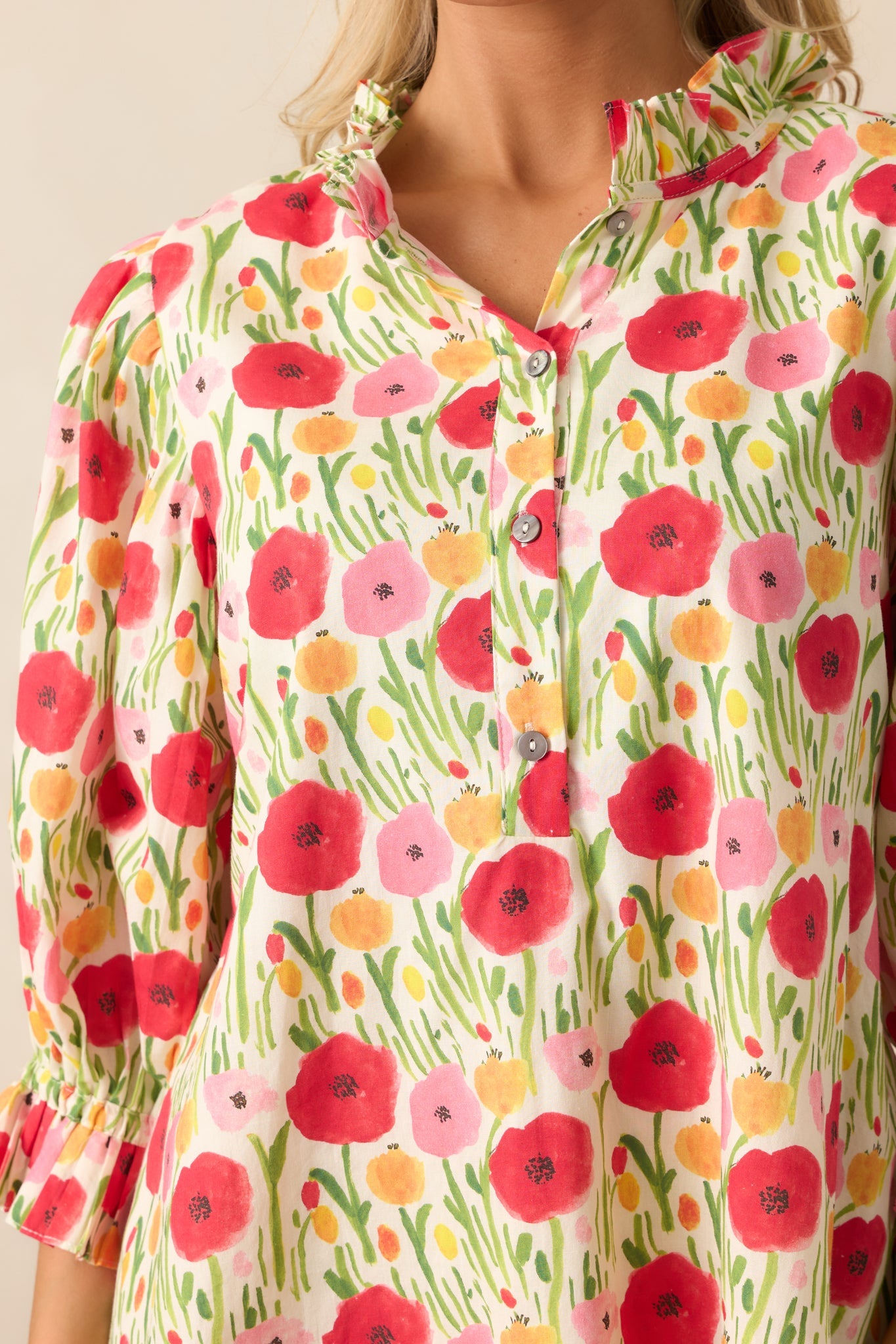 Rose Garden Cotton Red Floral Mini Dress