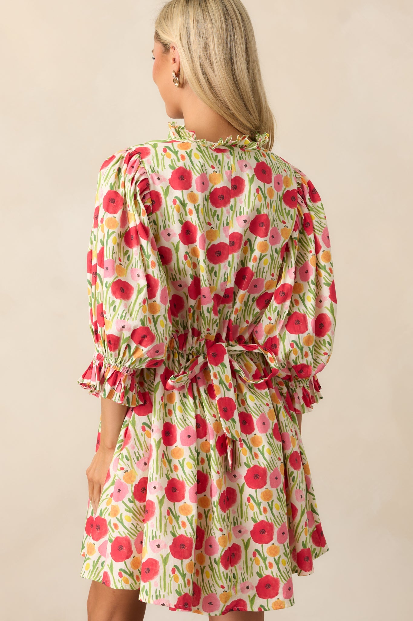 Rose Garden Cotton Red Floral Mini Dress