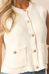 Sands Of Life Ivory Button Front Knit Sweater Vest