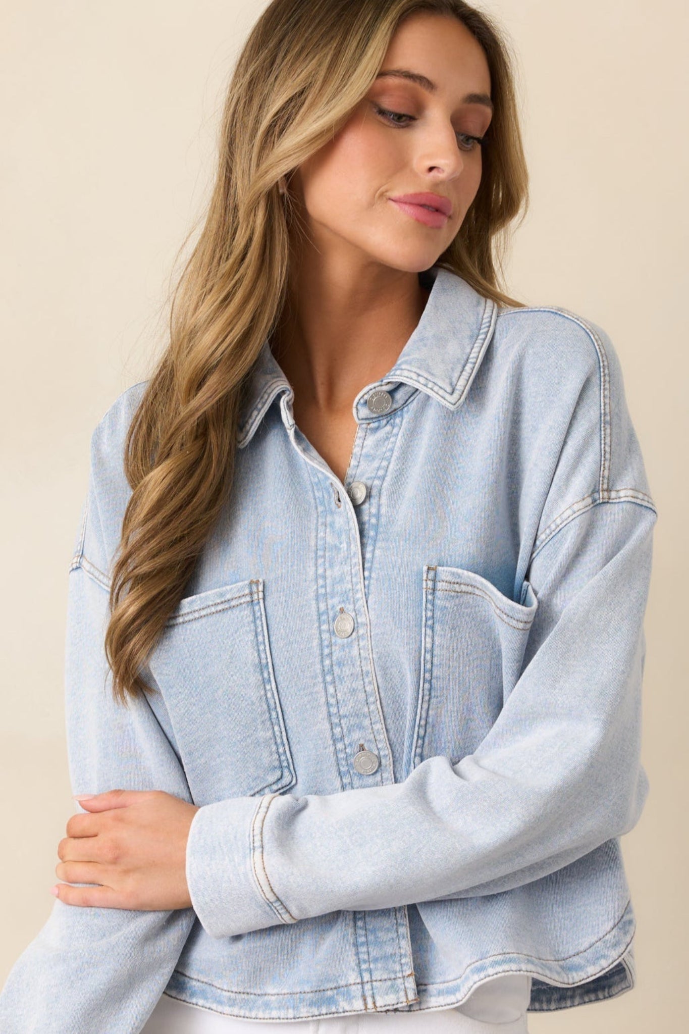 Z Supply All Day Cropped Washed Indigo Knit Jacket
