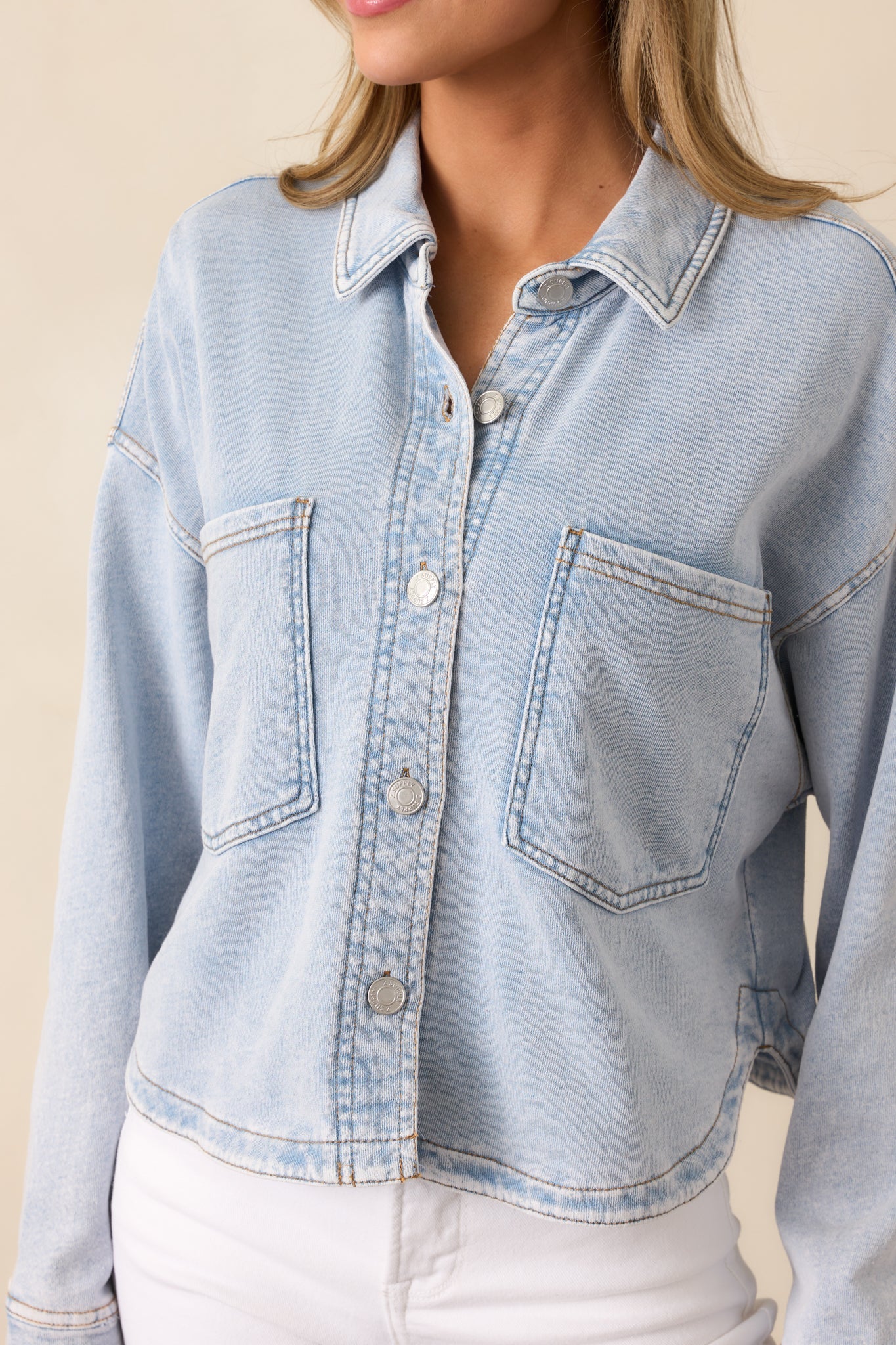 Z Supply All Day Cropped Washed Indigo Knit Jacket
