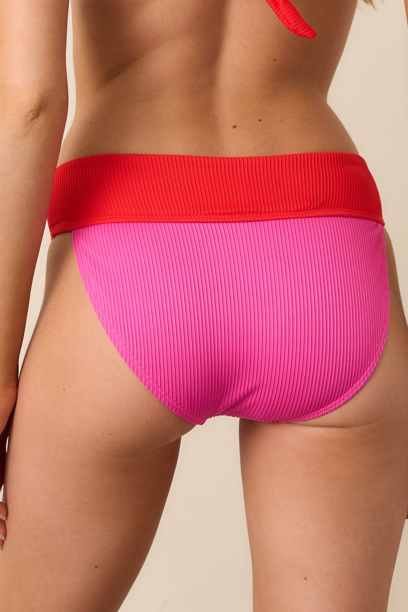 Ocean Breeze Pink Colorblock High-Waisted Bikini Bottoms