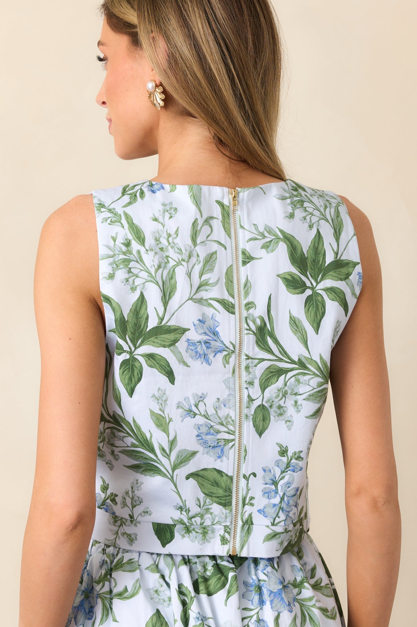 Simone Blue Lilacs Botanical Print Cotton Top