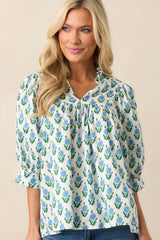 Slow Mornings Blue Floral Cotton Puff Sleeve Top