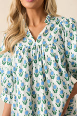 Slow Mornings Blue Floral Cotton Puff Sleeve Top