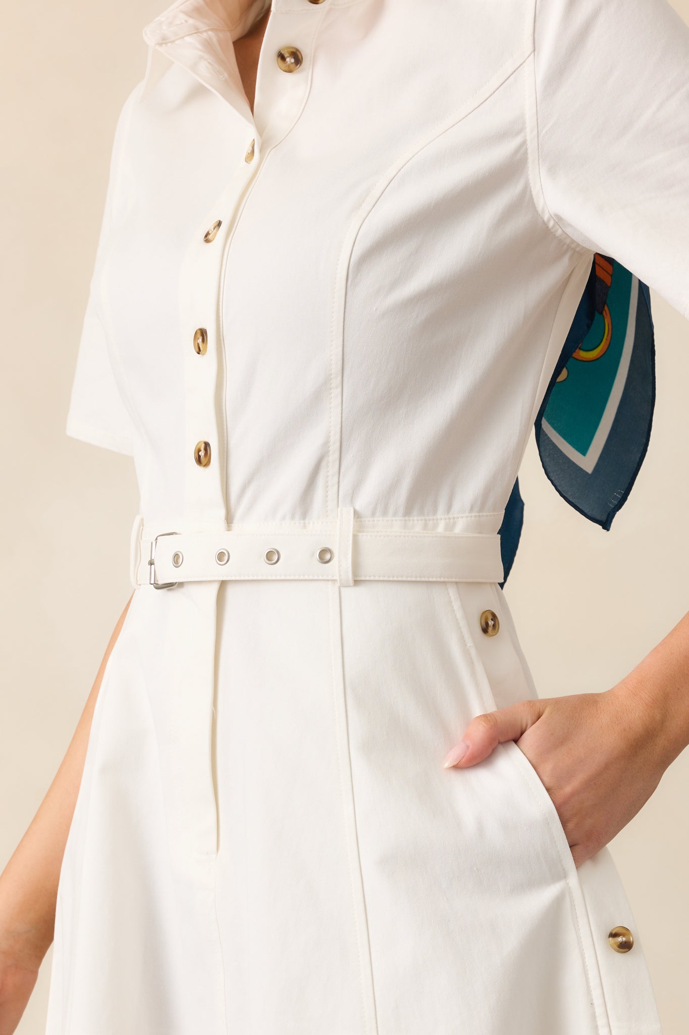 Making It Right White Cotton Belted Maxi Dress