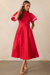 Local Art Show Cotton Red Short Sleeve Midi Dress