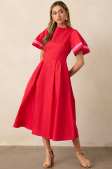 Local Art Show Cotton Red Short Sleeve Midi Dress