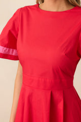 Local Art Show Cotton Red Short Sleeve Midi Dress