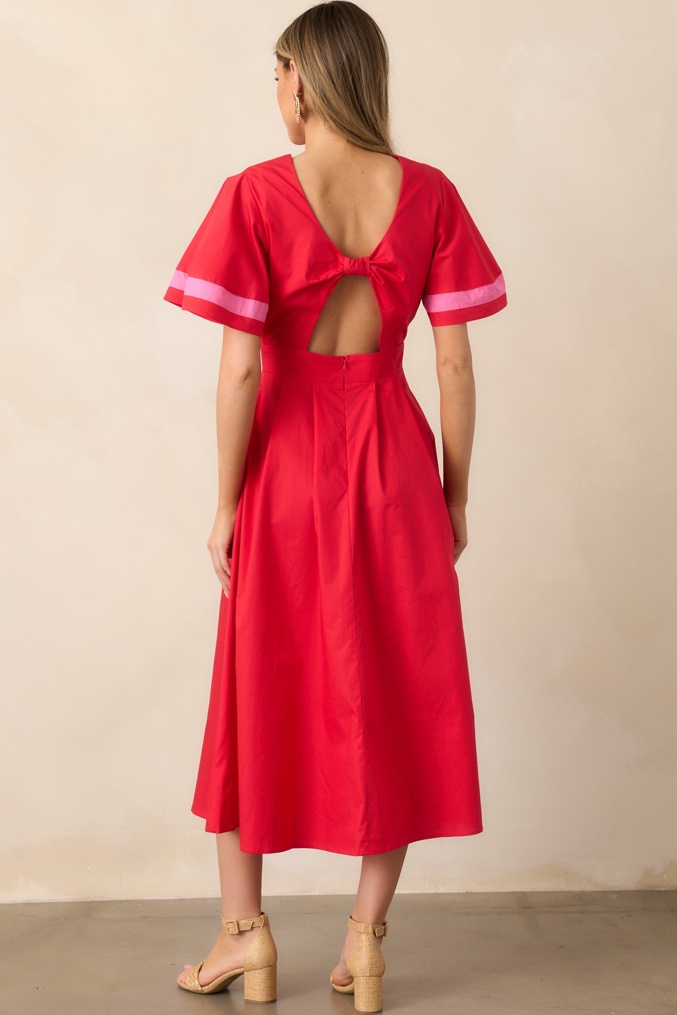 Local Art Show Cotton Red Short Sleeve Midi Dress