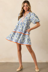 Lunch With The Girls Blue Floral Cotton Mini Dress