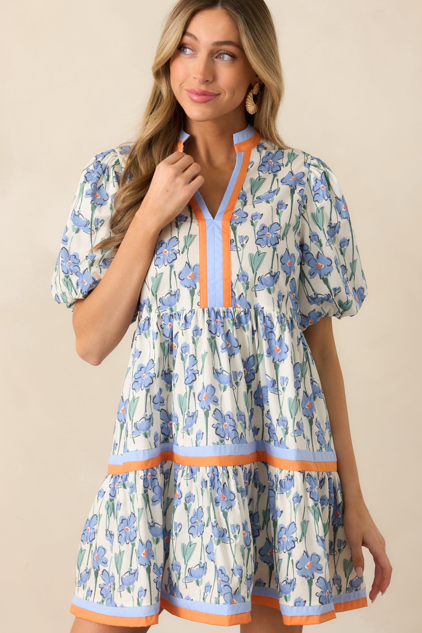 Lunch With The Girls Blue Floral Cotton Mini Dress
