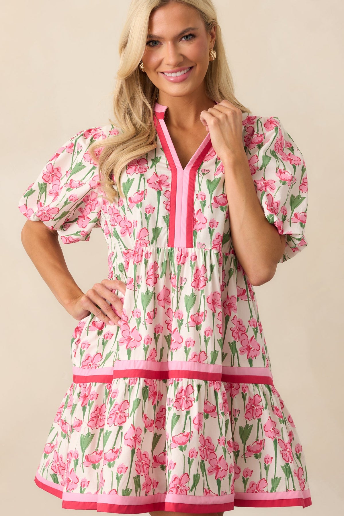 Lunch With The Girls Pink Floral Cotton Mini Dress