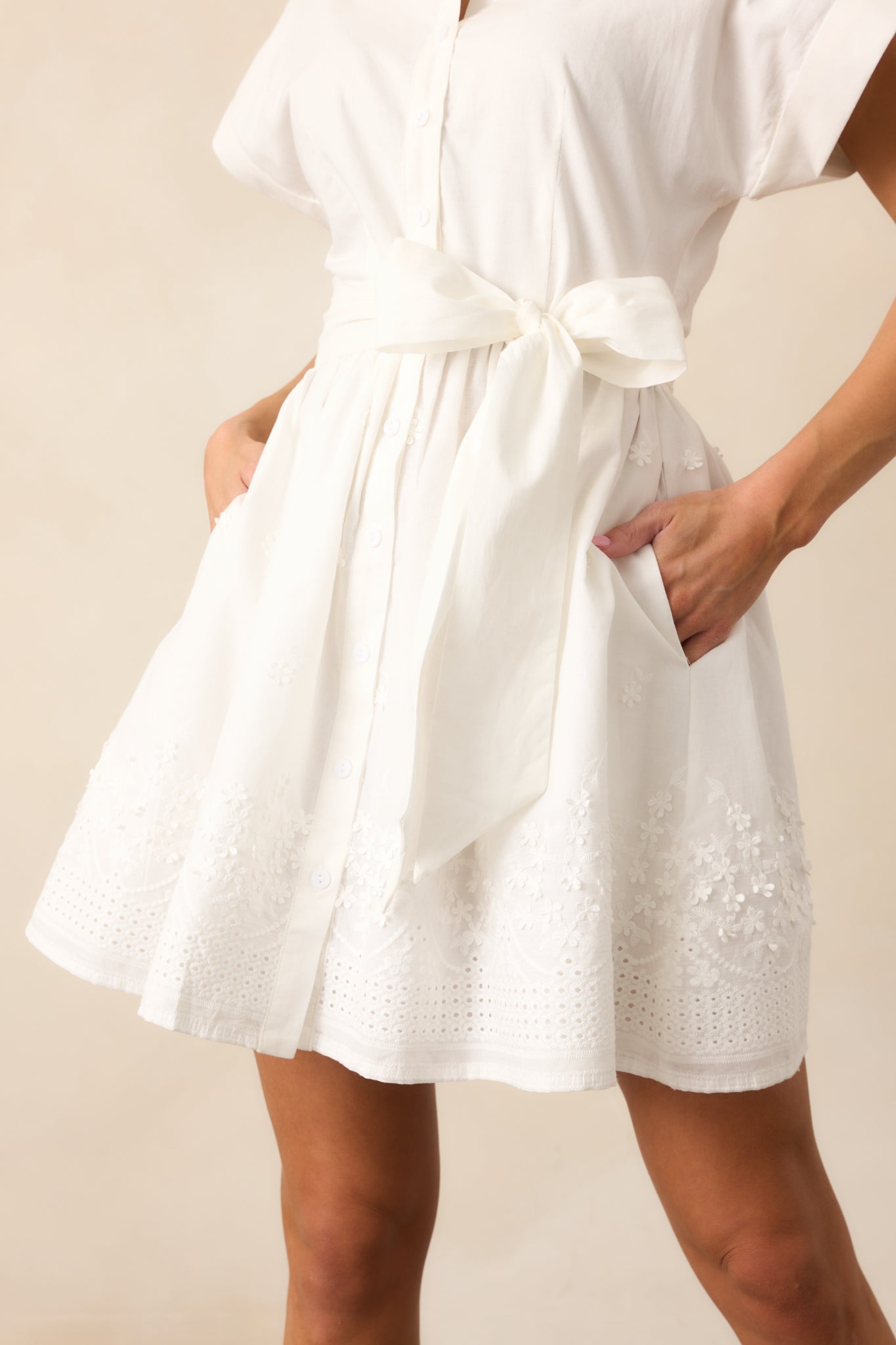 Morning Markets Cotton White Botton Front Mini Dress