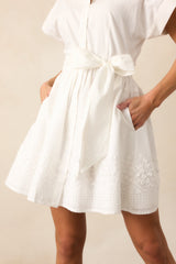 Morning Markets Cotton White Botton Front Mini Dress