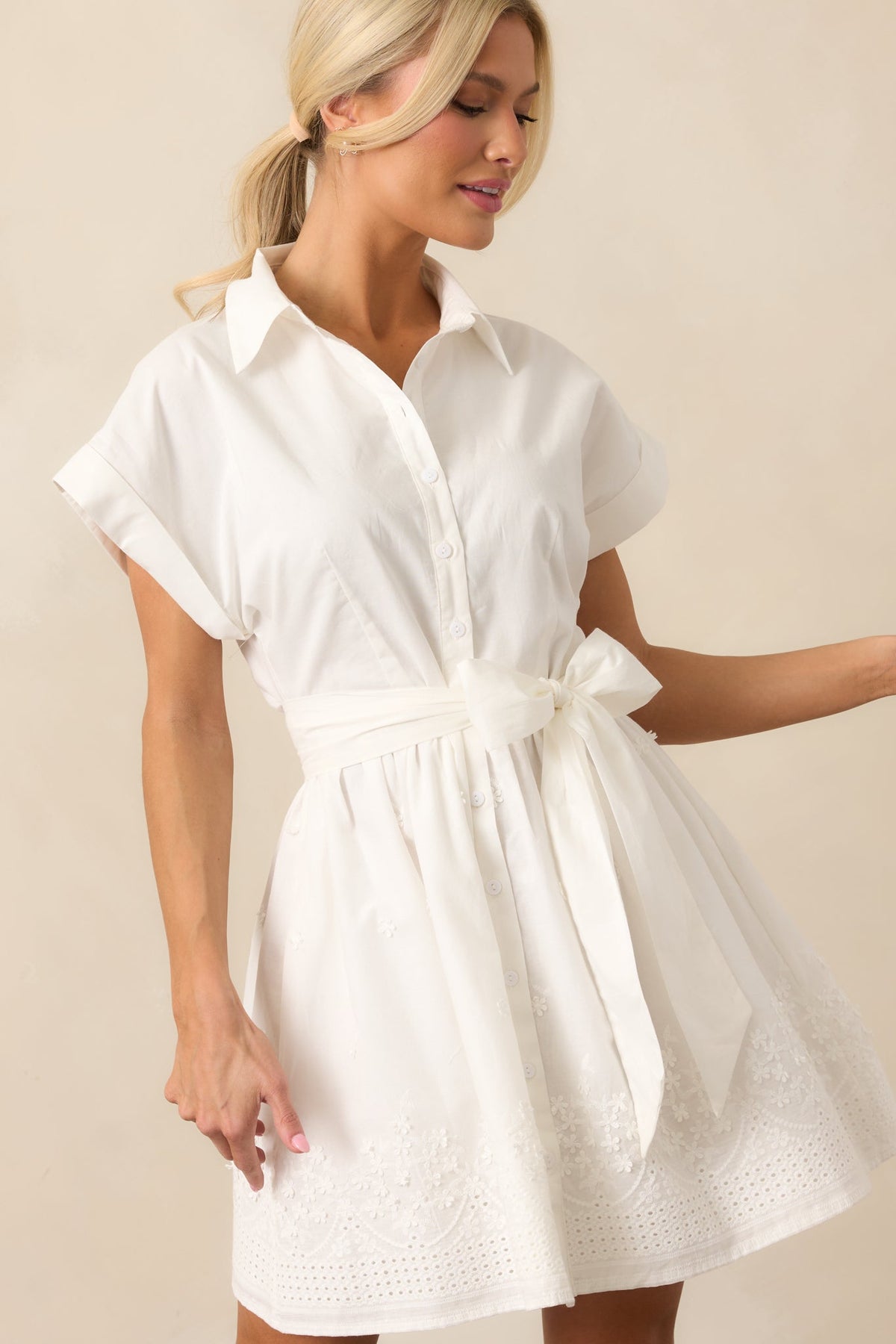 Morning Markets Cotton White Botton Front Mini Dress