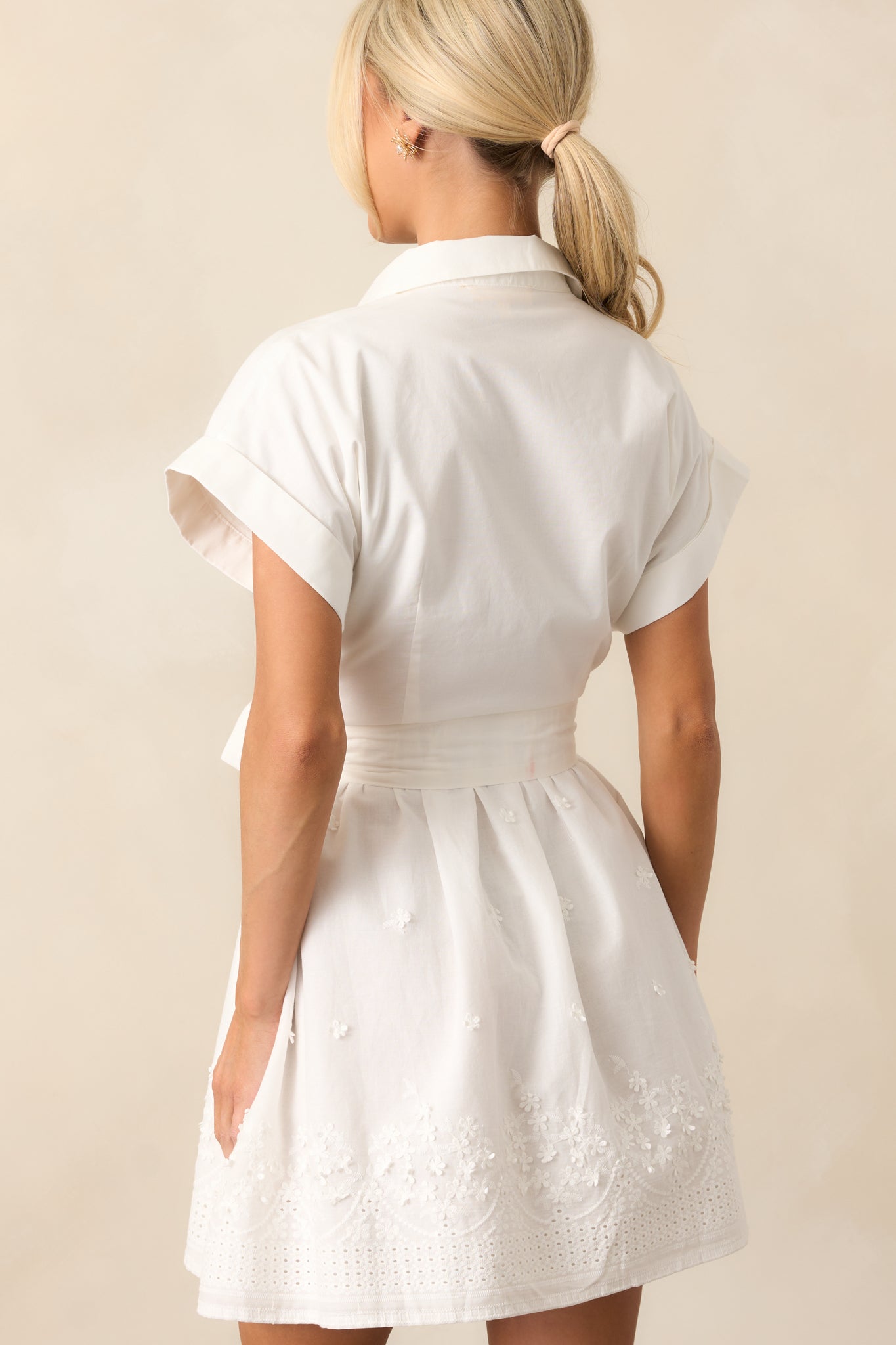 Morning Markets Cotton White Botton Front Mini Dress