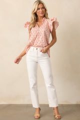 Dinner Date Cotton Light Pink Flutter Sleeve Blouse