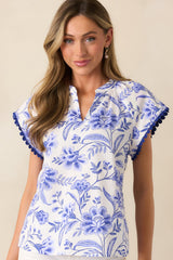 Lagoon Lunch Cotton Blue Floral Blouse