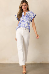 Lagoon Lunch Cotton Blue Floral Blouse