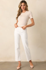 Let's Catch Up Beige Stripe Short Sleeve Top