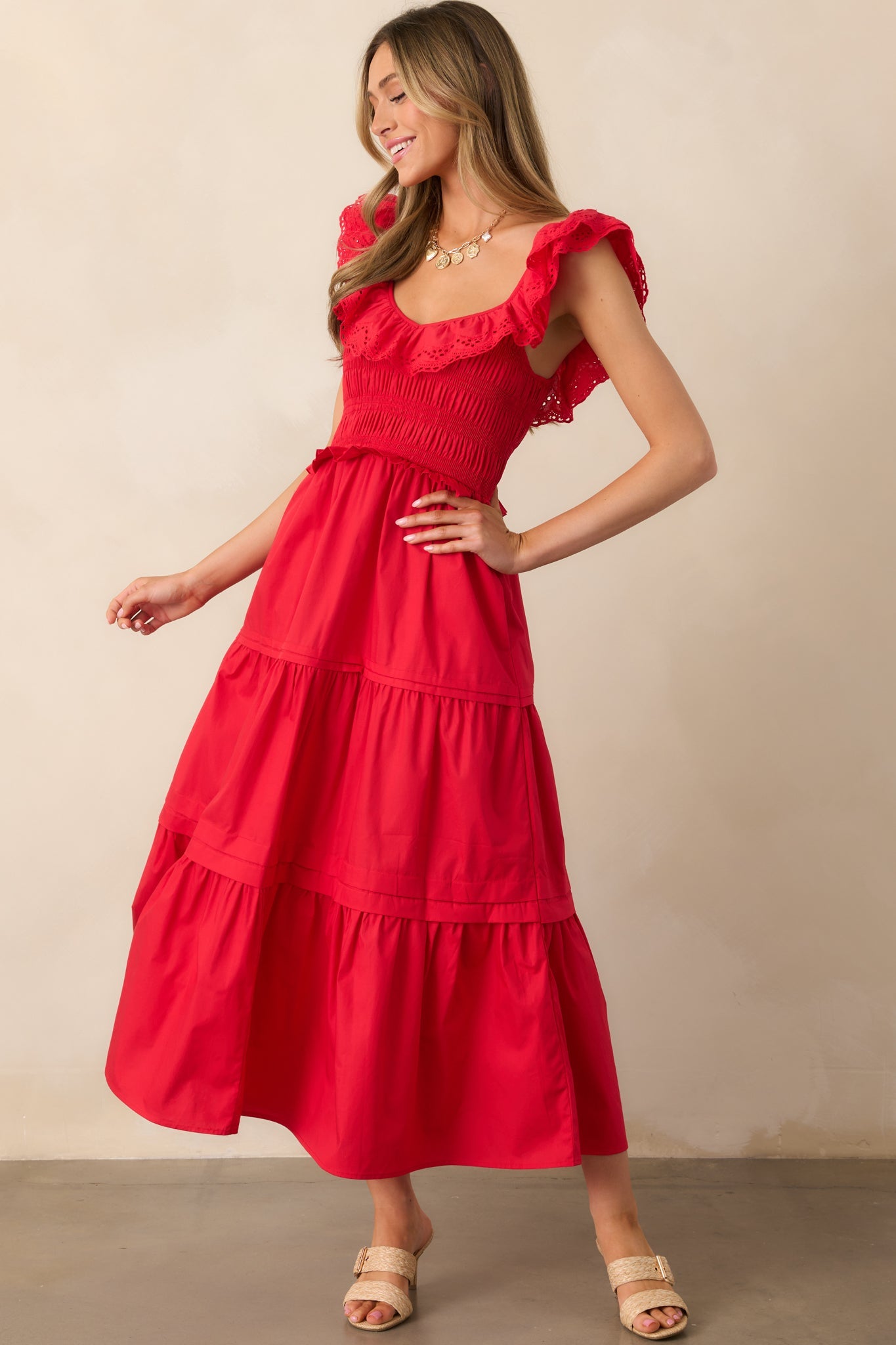 Patio Sunsets Cotton Red Maxi Dress