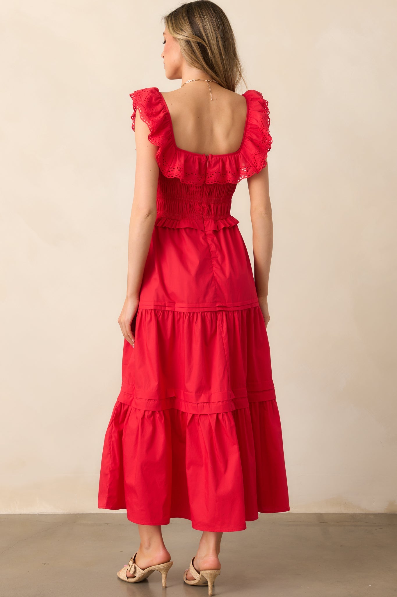 Patio Sunsets Cotton Red Maxi Dress