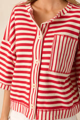 Let's Sail Away Cotton Red Stripe Canvas Button Front Top