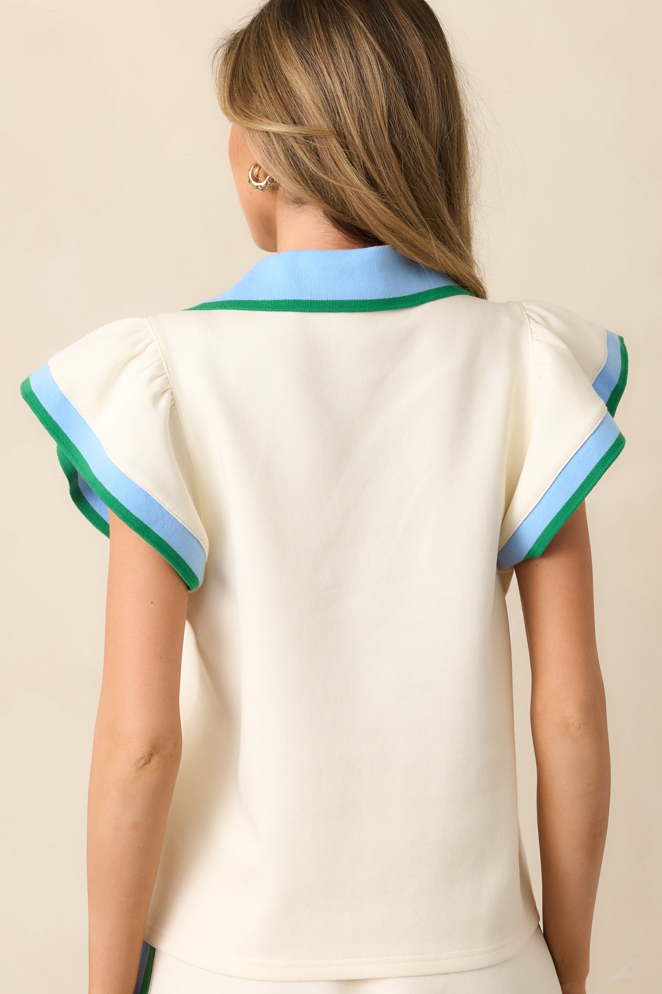 Sporty Sunday Ivory Flutter Sleeve Top