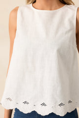 Let's Go For Drinks White Scallop Sleeveless Blouse