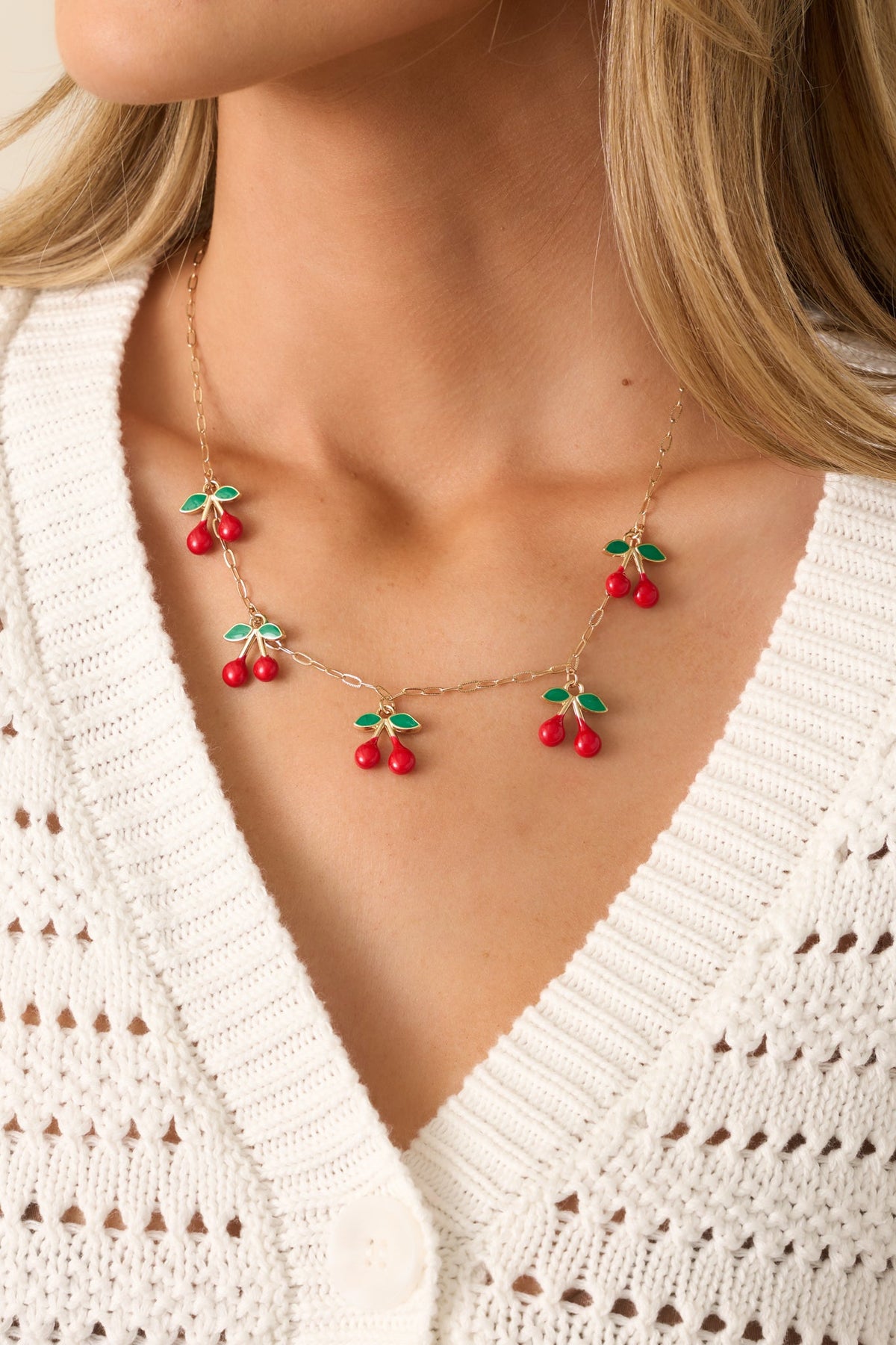 Cherry Chic Gold & Red Cherry Charm Necklace