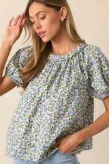 Giving Wisdom Dusty Blue Floral Cotton Blouse