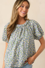 Giving Wisdom Dusty Blue Floral Cotton Blouse
