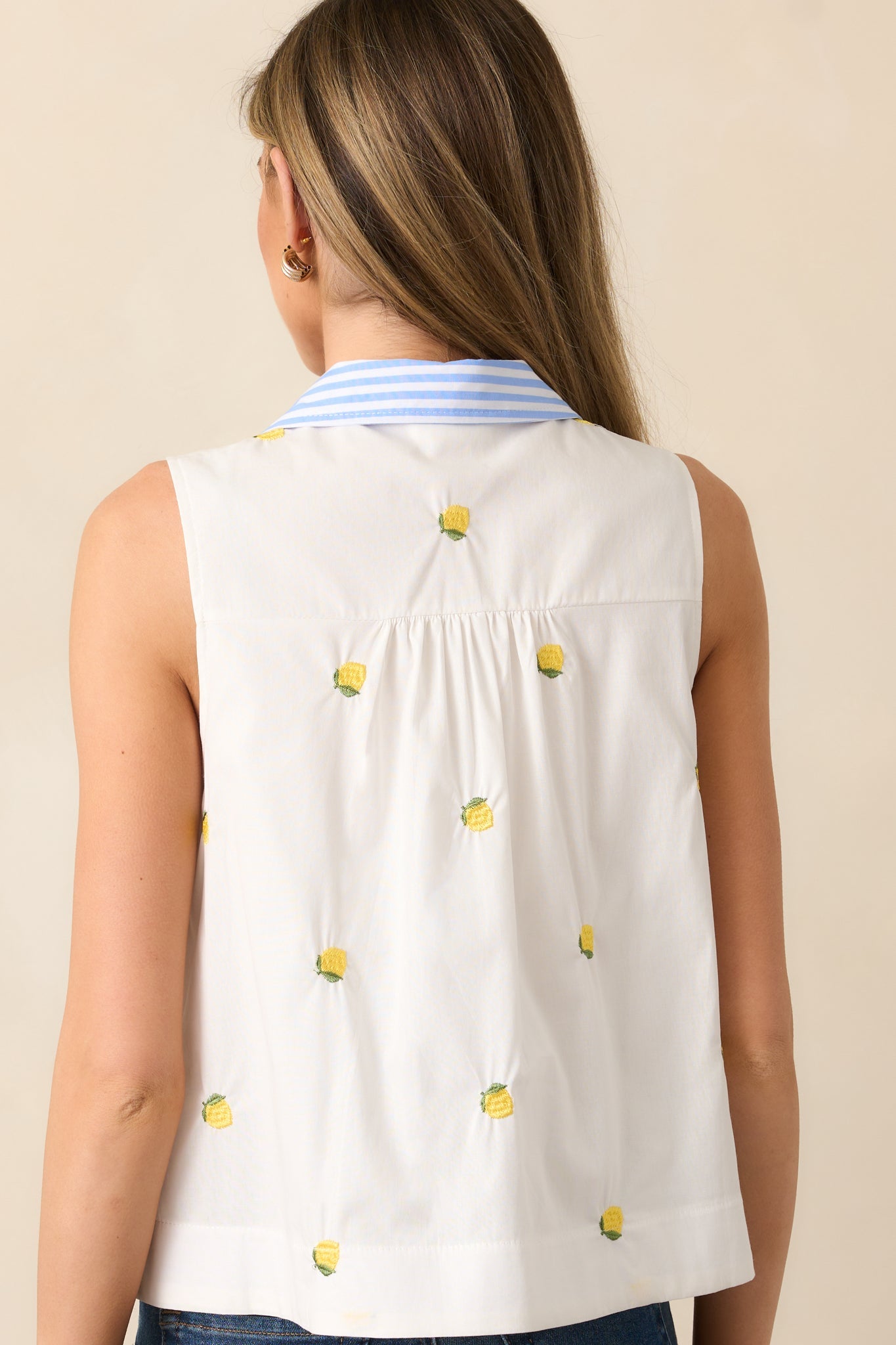 Summer Breeze Ivory Lemon Cotton Sleeveless Blouse