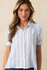 Up In The Clouds Cotton Blue Stripe Button Front Blouse