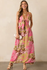 Just Passing Through Pink Tropical Print Maxi Dress