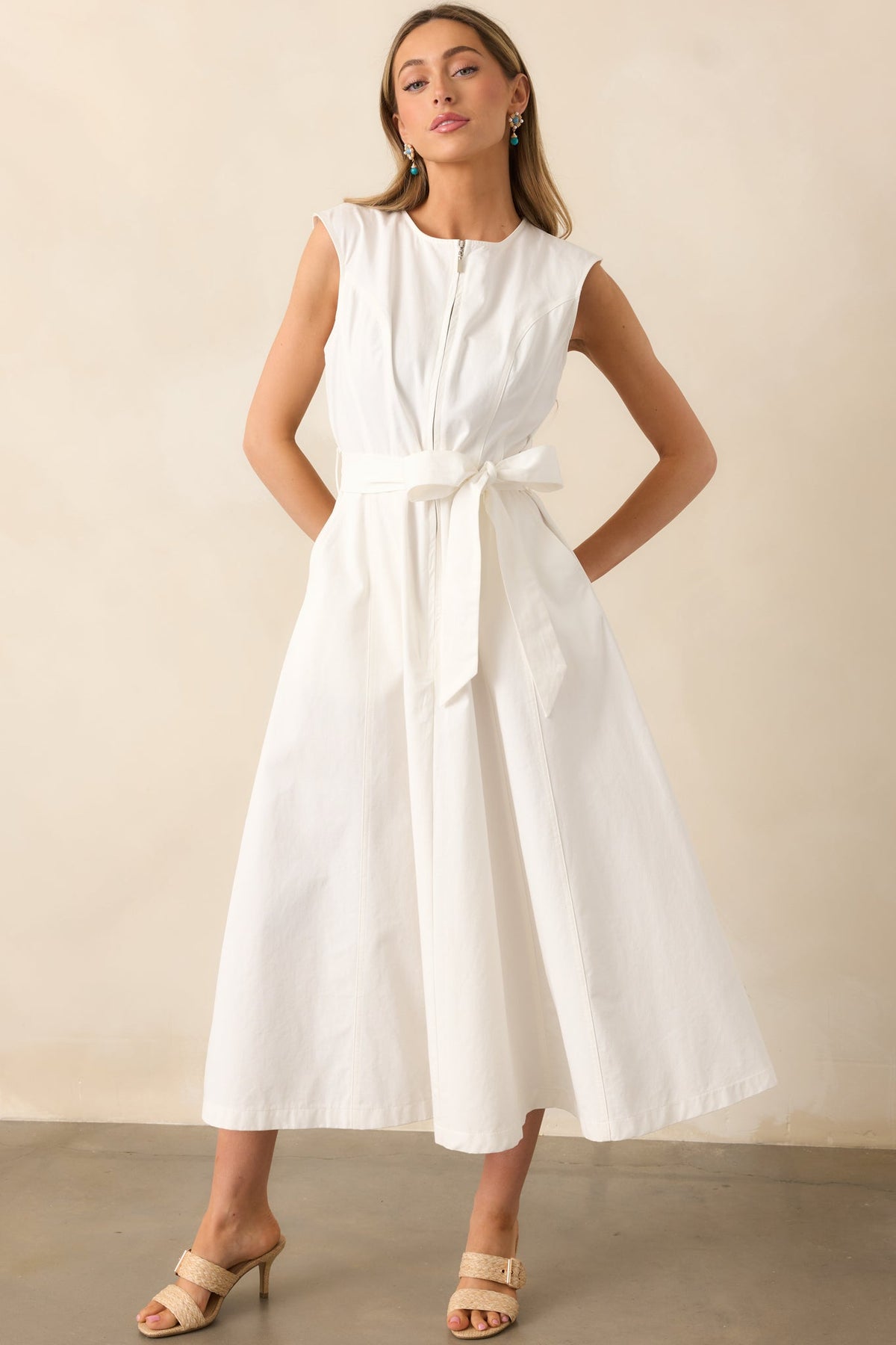 Lily Petal White Denim Zip Up Maxi Dress