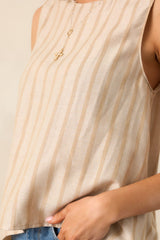 Moments Like This Beige Stripe Sleeveless Top