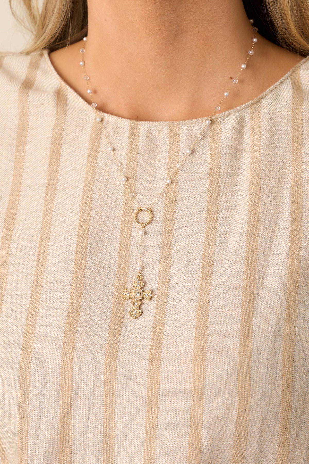 Love That Lasts Gold Rosary-Style Cross Necklace