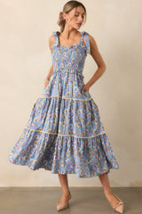 Living A Slow Life Cotton Ash Blue Floral Midi Dress