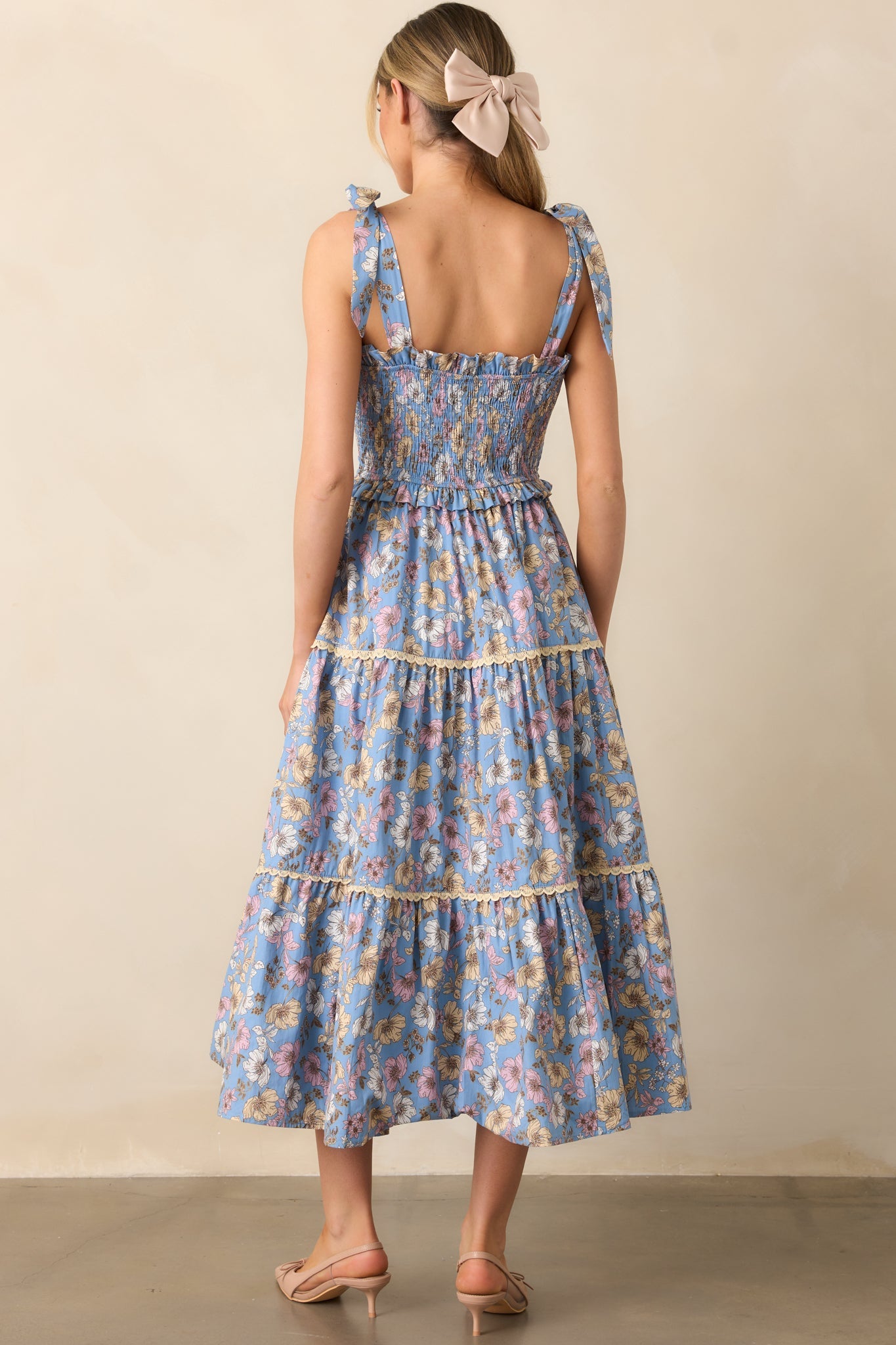 Living A Slow Life Cotton Ash Blue Floral Midi Dress