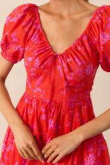 As It Should Be Red Floral Cotton Mini Dress