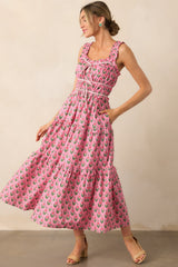 Tour Of The City Cotton Pink Floral Midi Dress